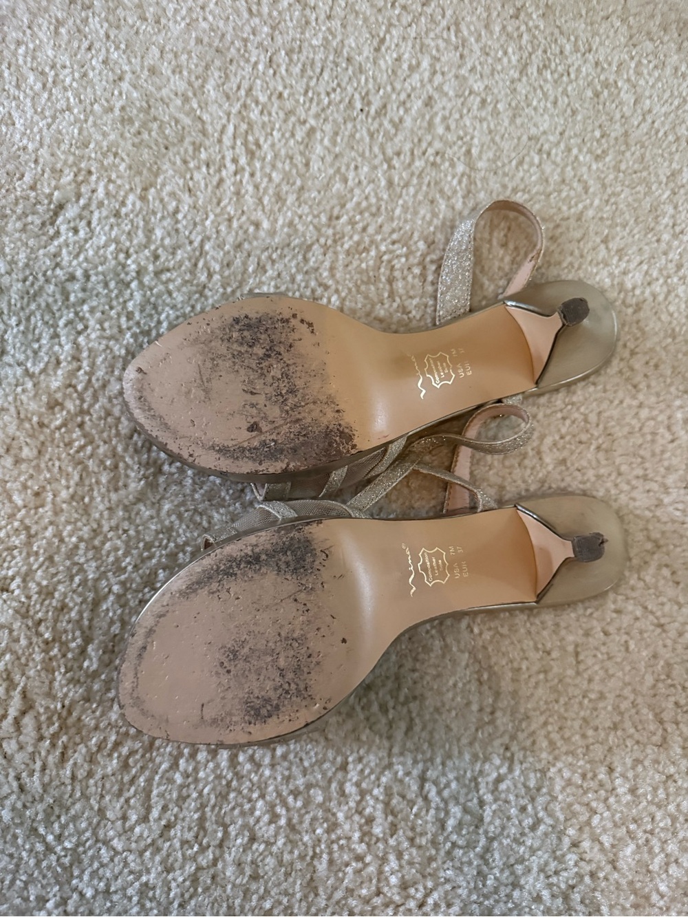Nina Glitter Strappy Slingback Heels in Metallic Gold and Champagne Size 7M - Picture 4 of 6